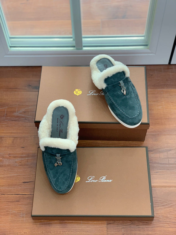 LP 26s Charms Walk Mules 2cm Dark Green Suede 110925