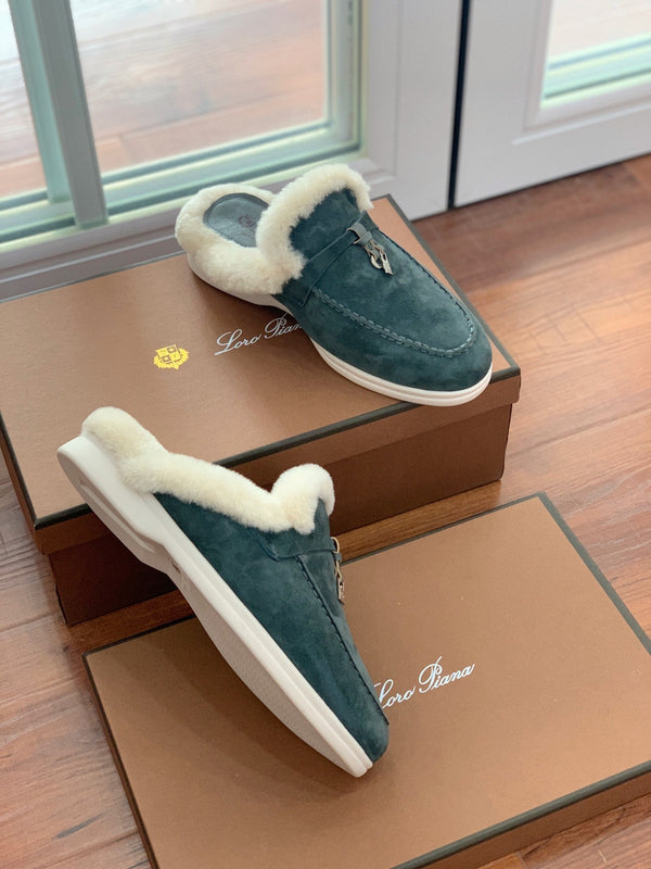 LP 26s Charms Walk Mules 2cm Dark Green Suede 110925