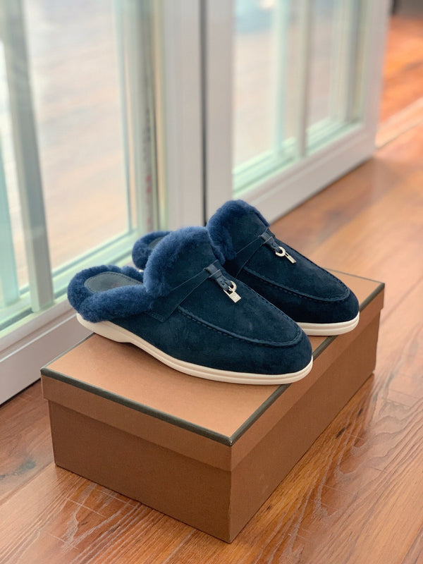 LP 26s Charms Walk Babouche Loafers 2cm Midnight Blue Suede 110926