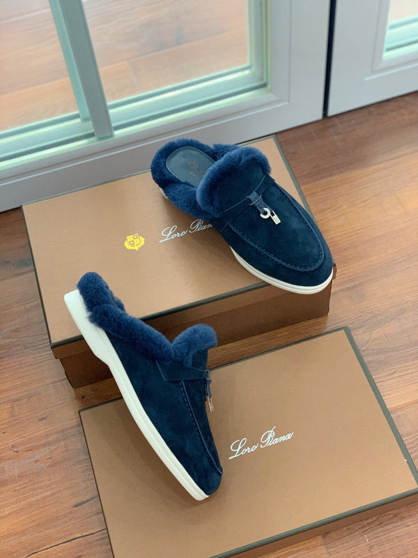 LP 26s Charms Walk Babouche Loafers 2cm Midnight Blue Suede 110926