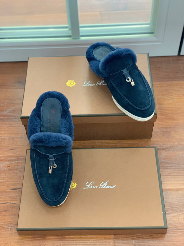 LP 26s Charms Walk Babouche Loafers 2cm Midnight Blue Suede 110926