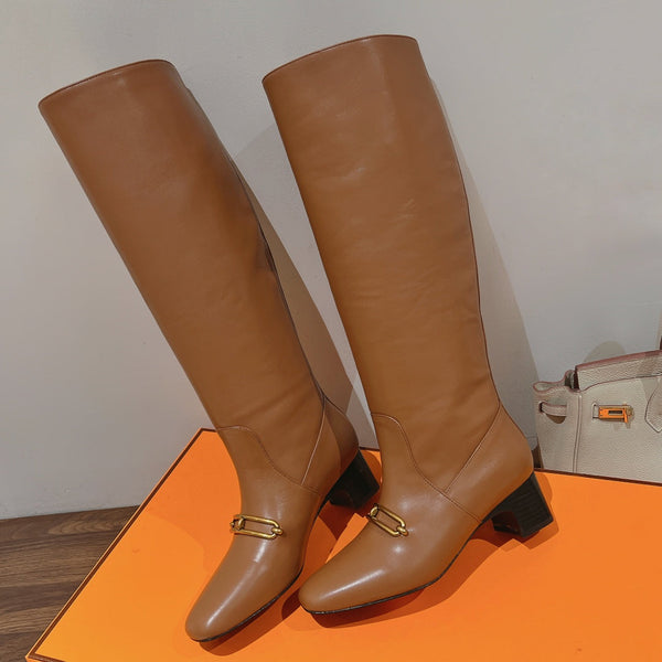 HM 26S Dora Gold Buckle Jumping Boots 5cm Tan Leather 112943