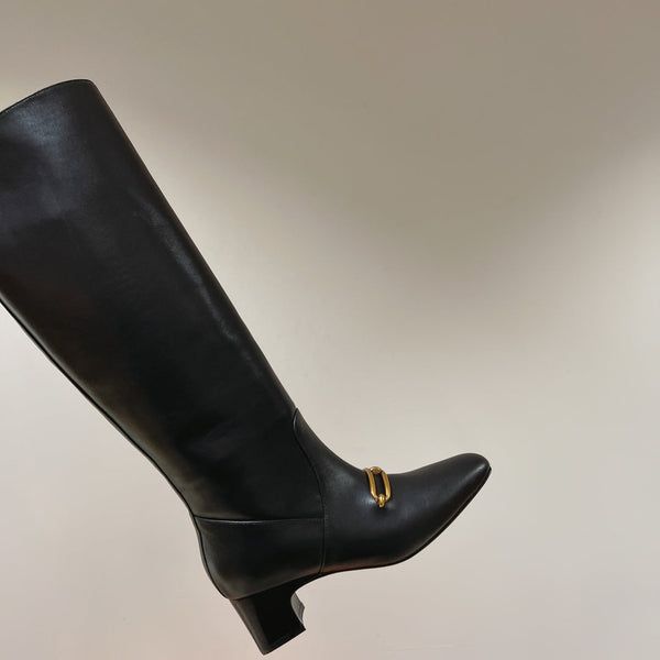 HM 26S Dora Gold Buckle Jumping Boots 5cm Black Leather 112942