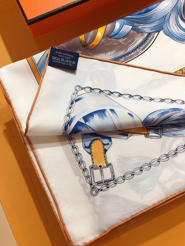 Cavalcades Scarf 90 CM In White Colorful Silk Twill 288860