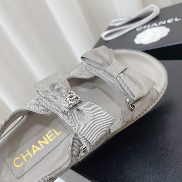 CC 26s Sandals Grey Fabric Bow Embellishment