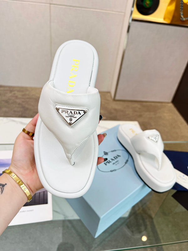 Prad 26s Platform Thong Sandals White Leather 140400