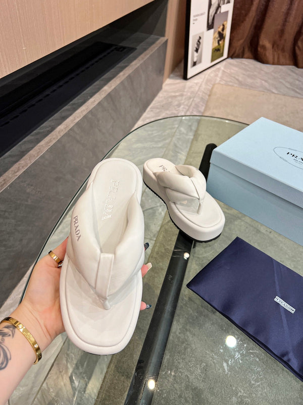 Prad 26s Platform Thong Sandals White Leather 140403