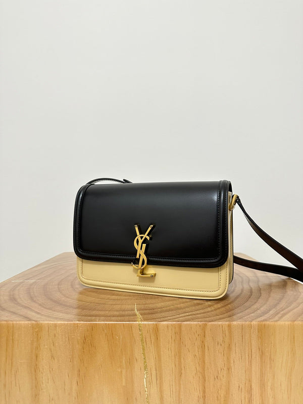 YSL Solferino Small Satchel Bag Black mix Beige Gold Calfskin 339470