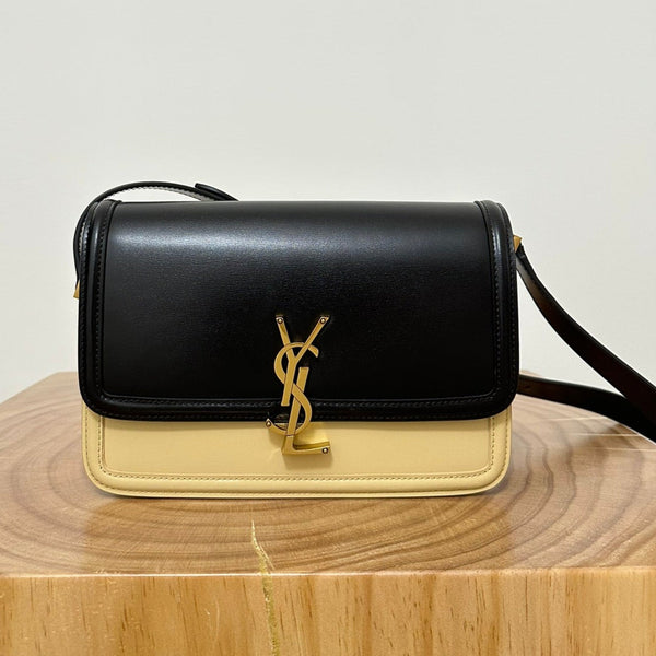 YSL Solferino Small Satchel Bag Black mix Beige Gold Calfskin 339470