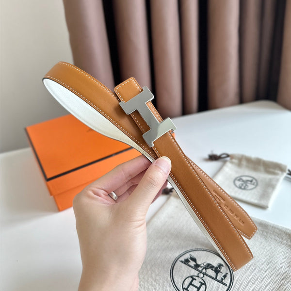 HM Silver Constance & Reverible Belt Brown White Leather 125375