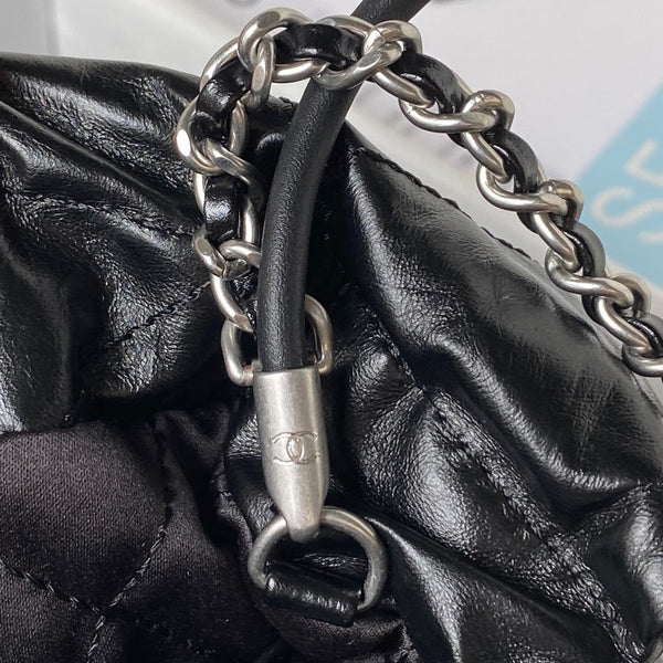 CC 24S Hobo 22 Bag 20cm Black Aged Lambskin