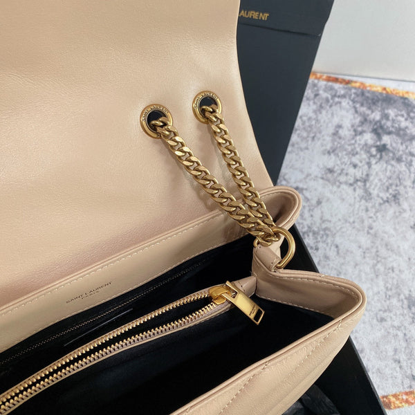LOULOU MEDIUM 32 BEIGE QUILTED LEATHER GOLD HARDWARE