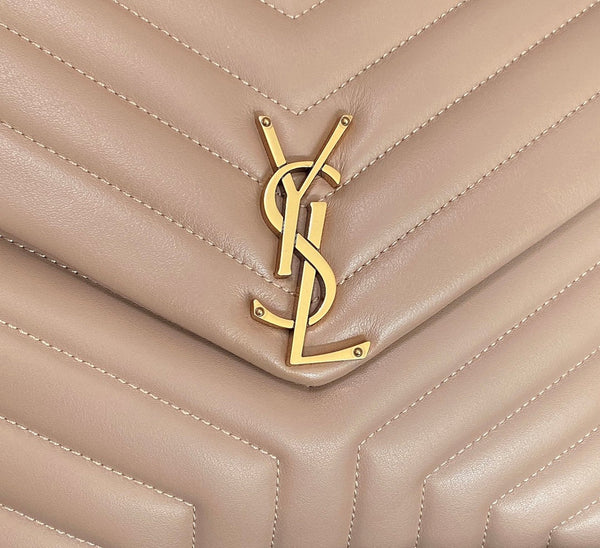 LOULOU MEDIUM 32 DARK BEIGE QUILTED LEATHER GOLD HARDWARE