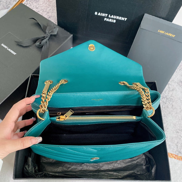 LOULOU MEDIUM 32 TURQUOISE GREEN QUILTED LEATHER GOLD HARDWARE