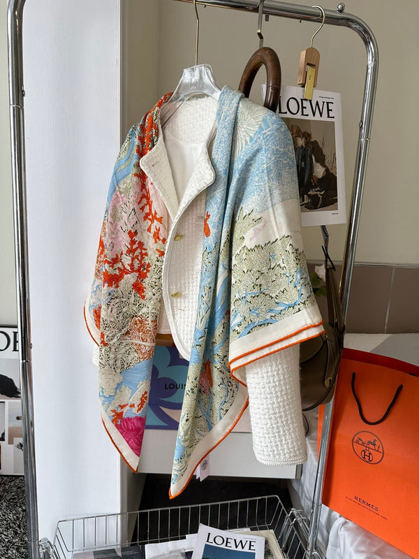 Retour A La Nature Shawl 140 CM Green Gray Colorful Silk