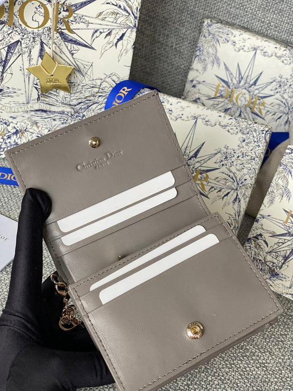 CD Caro 11cm Compact Wallet Shiny Grey Calfskin