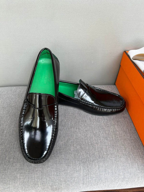 HM Men's Moccasins Loafer Black Patent Leather 565862