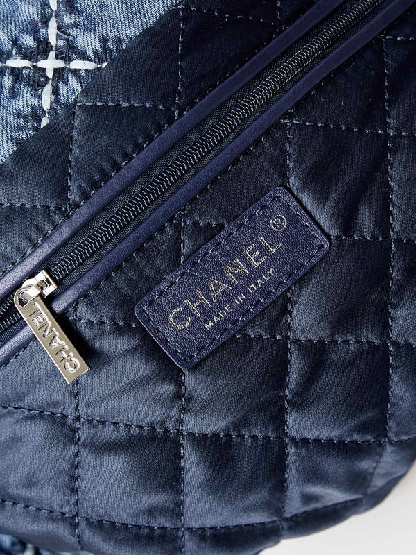 cc 22 hobo stitched blue denim silver hardware