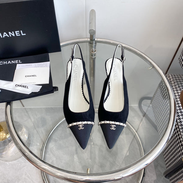 cc slingback pumps 45 black seude black grosgrain point toe 582851