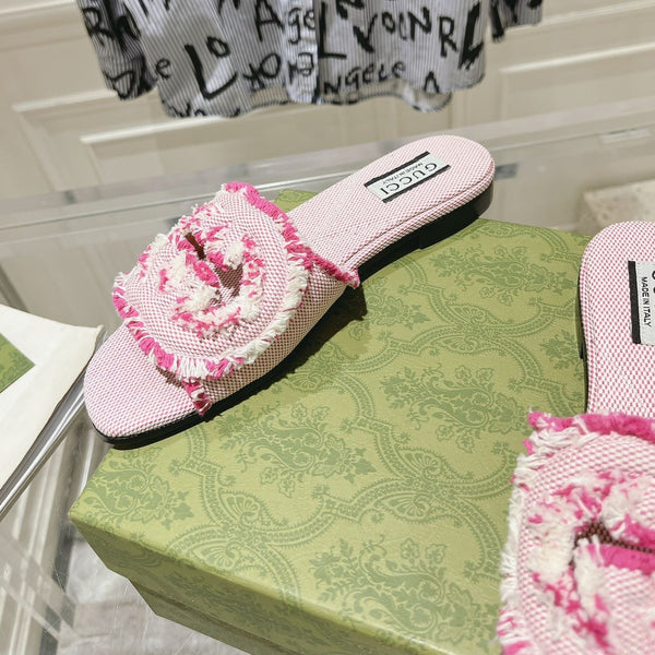 GG Interlocking double G hollow slippers Neon pink