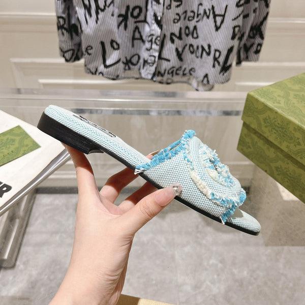 GG Interlocking double G hollow slippers Baby Blue