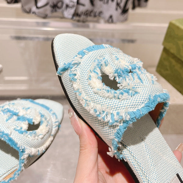 GG Interlocking double G hollow slippers Baby Blue