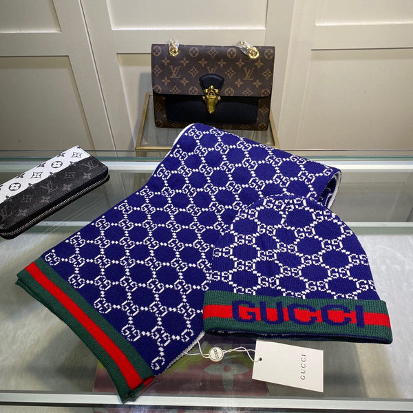 SET SCARF AND HAT IN NAVY BLUE MONOGRAM CASHMERE 349665