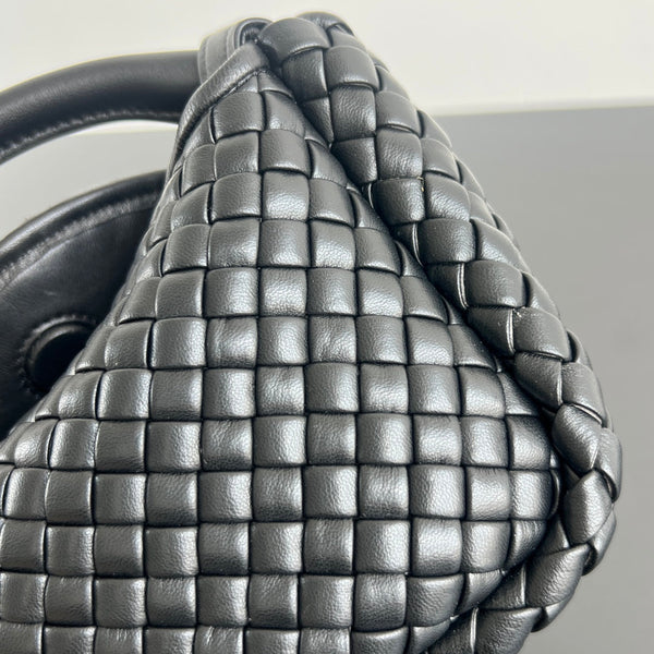 BV Small Cobble Top Handle 23cm Black Lambskin