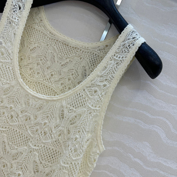 CD Hollow Vest Light Cream Cotton