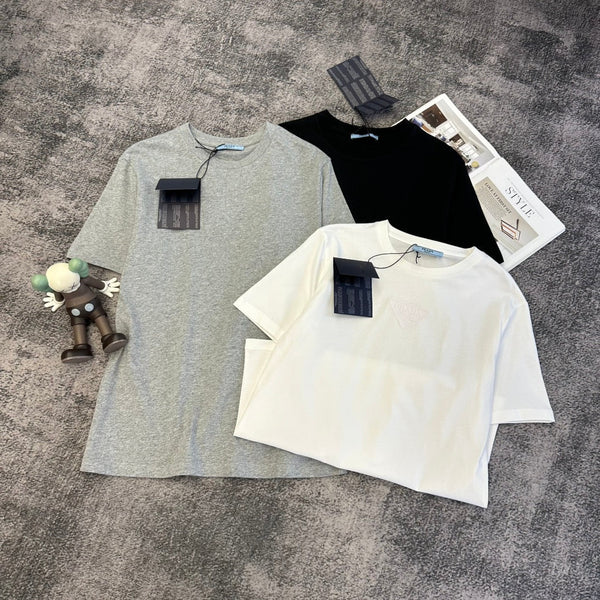 Prada Embroidered-Triangle Jersey T-shirt Cotton 350636
