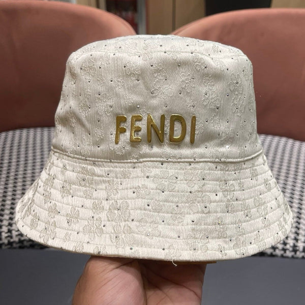 FF Rhinestone Embroidered Fabric Bucket Hat 491651