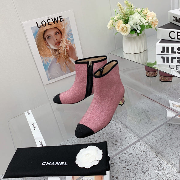 CC 2026 Cap-Toe Ankle Boots 30mm Glitter Fabric 162135
