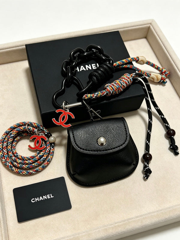 CC Mini Bag Charm With Chain And Braided Rope
