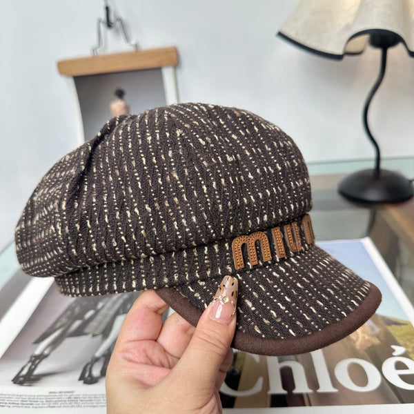 Miu Tweed Newsboy Cap Hat 497142