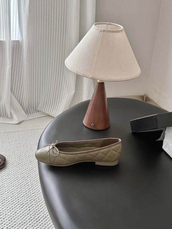 CC 2026 Quilted Ballet Flat Moss Green Leather
