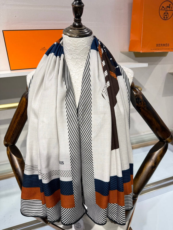 HM 2026 Cheval à la Couverture Spirale Square Scarf 140cm Cashmere Silk