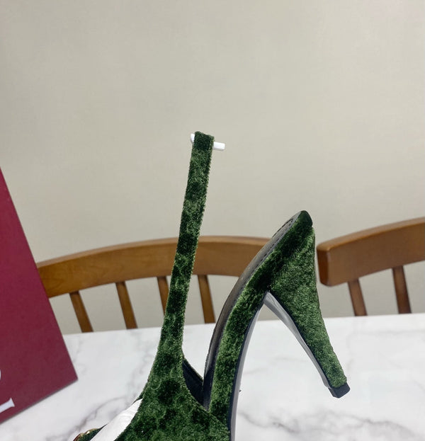 GG 26s Slingback Heels 8.5cm Dark Green Velvet