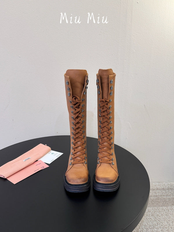 Miu 26s High Hiking Boots Calfskin