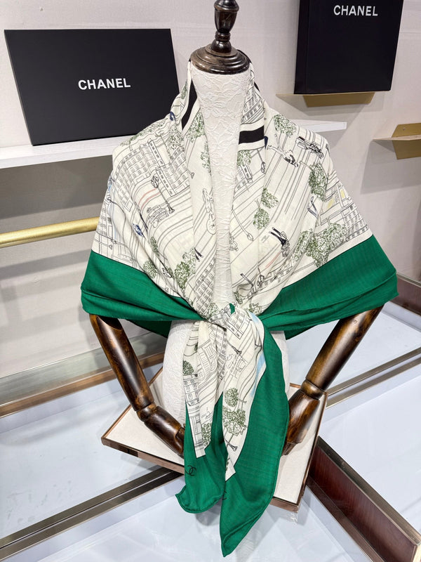 CC 2026 Landscape Motifs Scarf 140cm Cashmere Silk 218437
