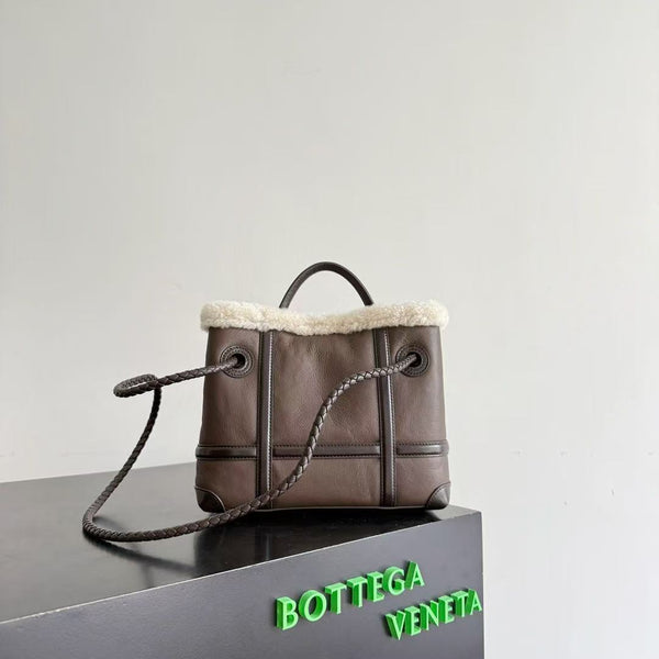 BV Andiamo Small Brown White Fur Leather