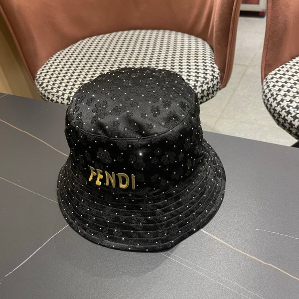 FF Rhinestone Embroidered Fabric Bucket Hat 491651