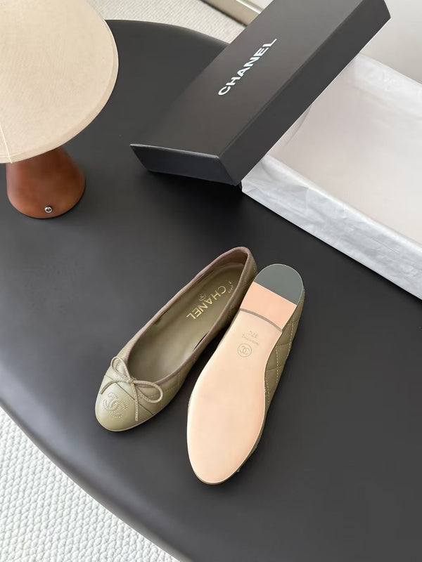 CC 2026 Quilted Ballet Flat Moss Green Leather