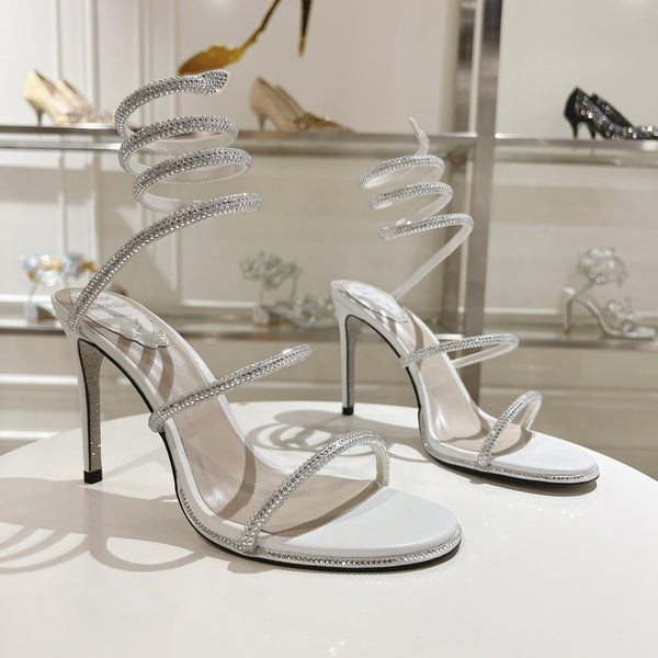 René Caovilla 110mm Cleo Sandals Sliver Leather