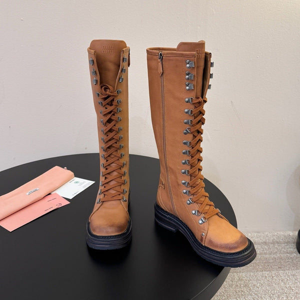 Miu 26s High Hiking Boots Calfskin