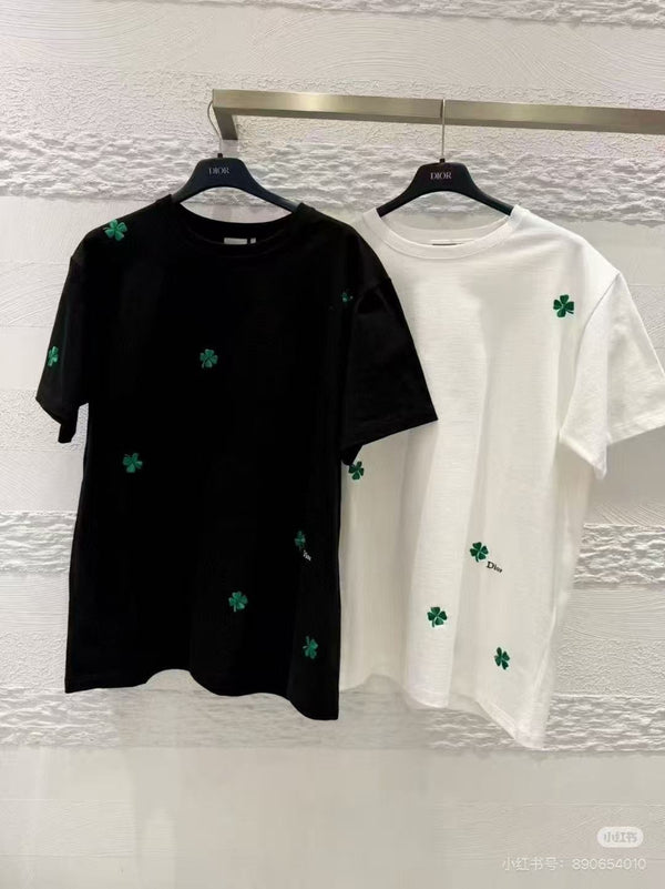 CD T-Shirt with Dior Clover Embroidery Cotton