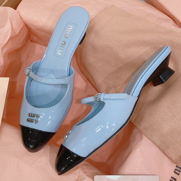 Miu 2026 Horizontal Strap Mule Patent Leather 155504