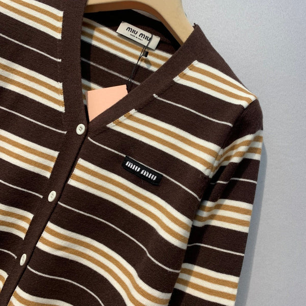 Miu 2026 Striped V-Neck Cardigan Nylon 421177