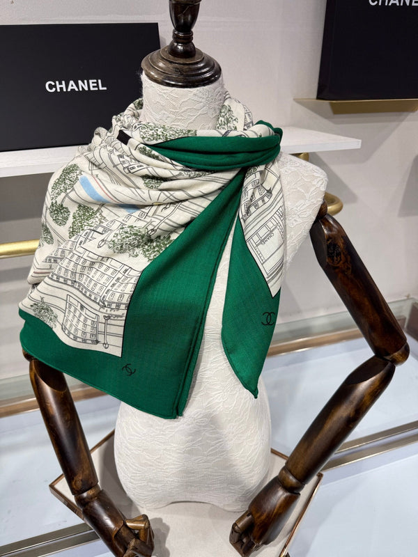 CC 2026 Landscape Motifs Scarf 140cm Cashmere Silk 218437