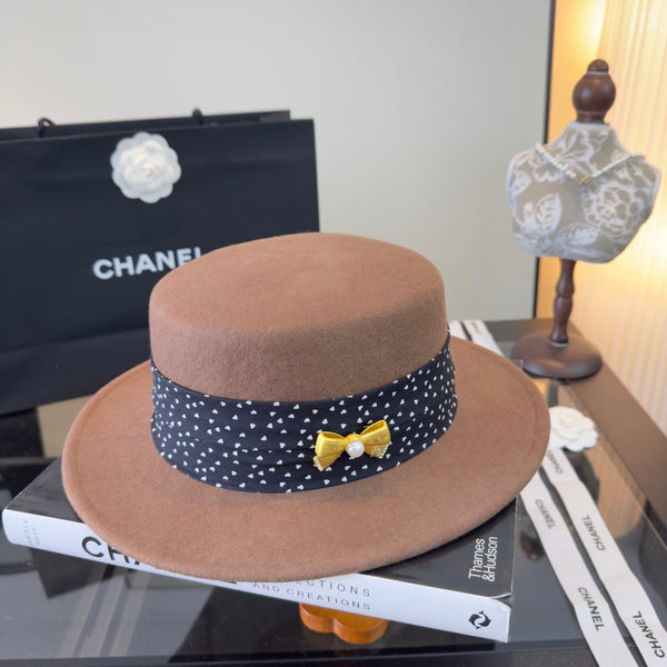 CC Polka-Dot Ribbon Cashmere Flat-Top Hat 491493