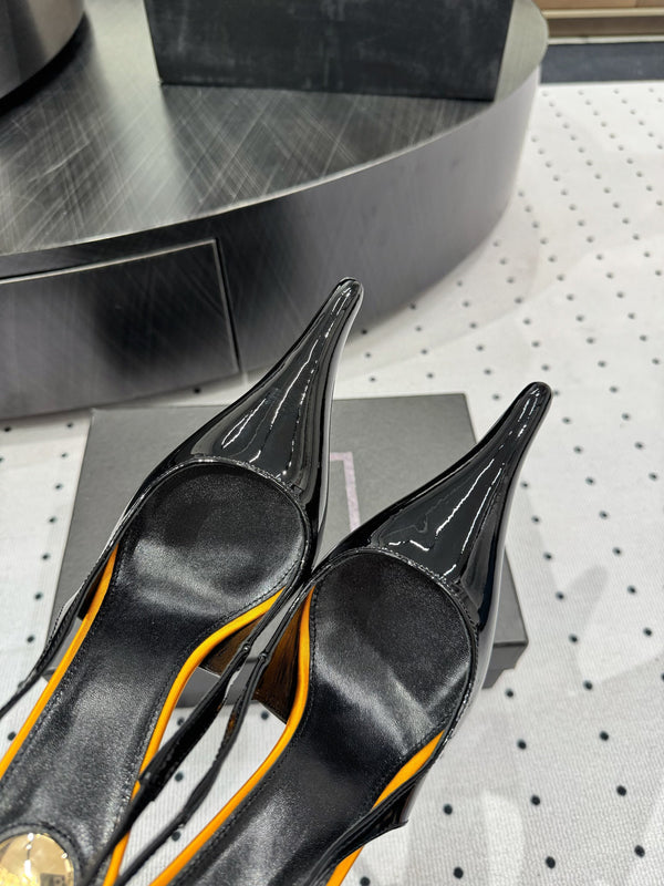 YSL 26s Pointed-Toe Slingback Heels 10.5cm Patent Calfskin